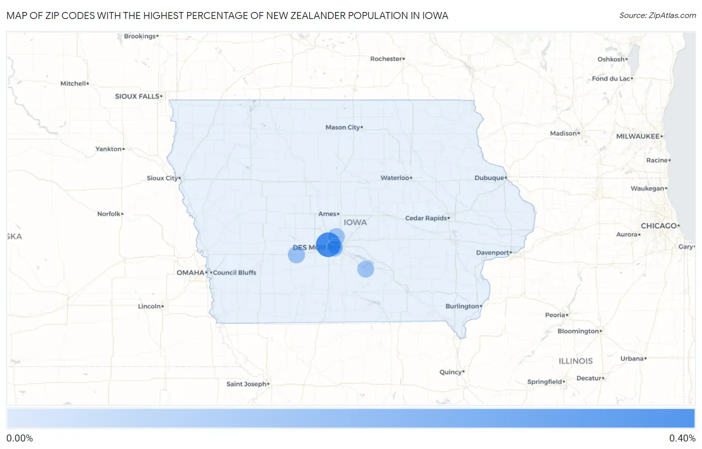 Zip Codes with the Highest Percentage of New Zealander Population in Iowa Map