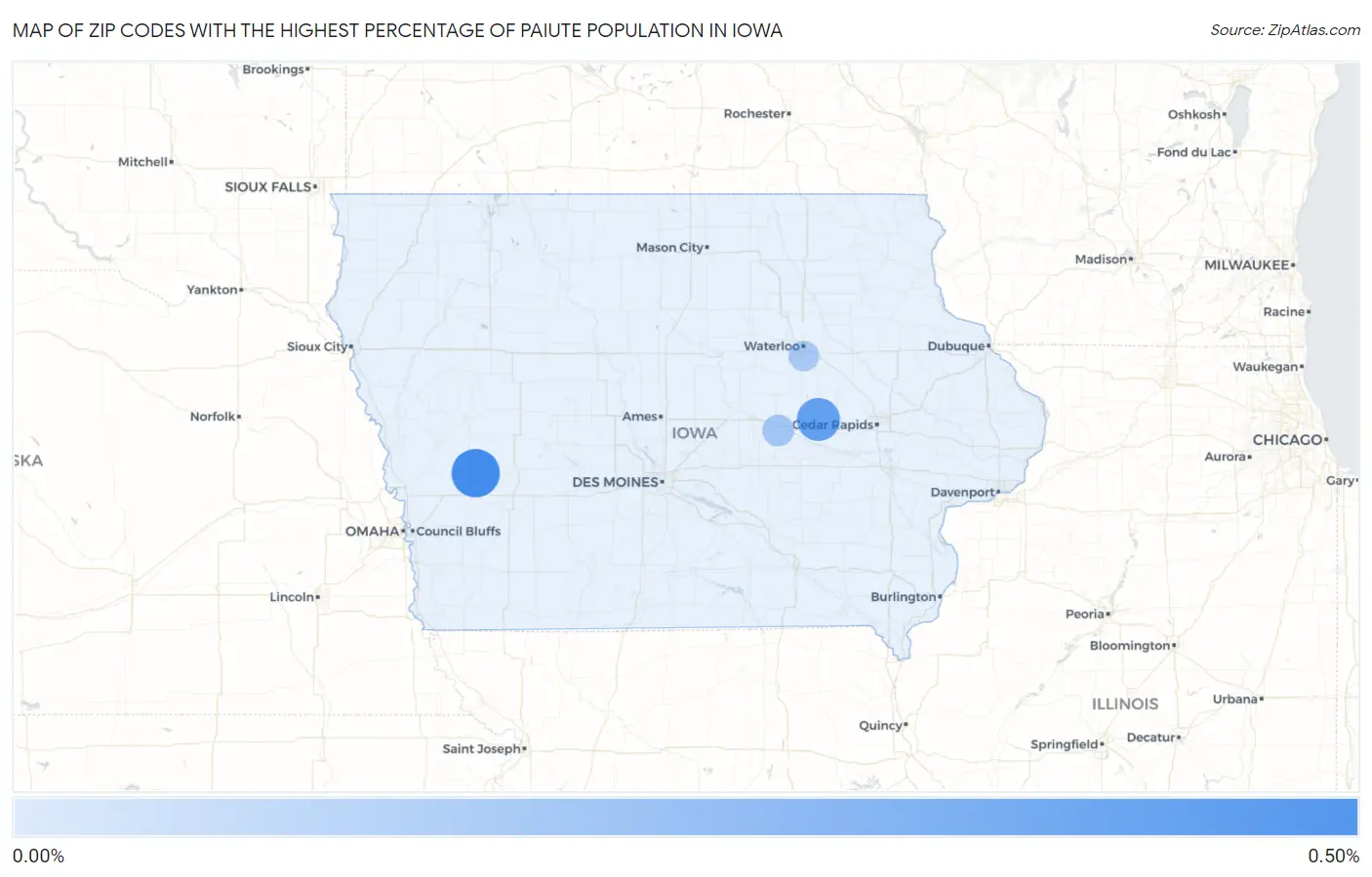 Zip Codes with the Highest Percentage of Paiute Population in Iowa Map