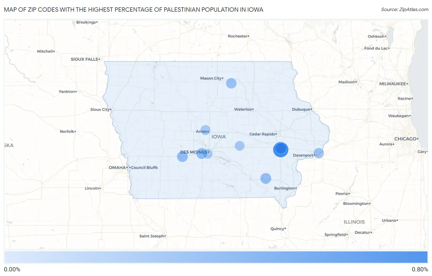 Zip Codes with the Highest Percentage of Palestinian Population in Iowa Map