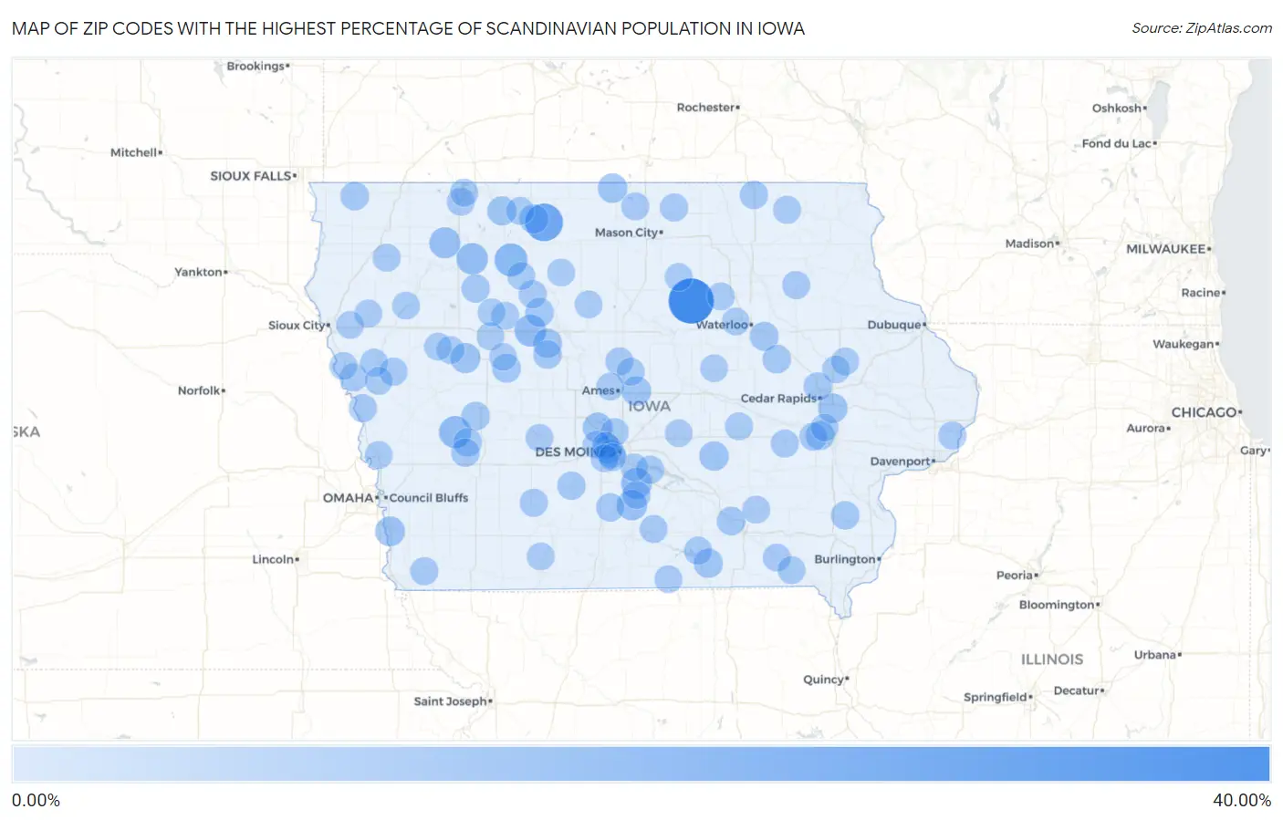 Zip Codes with the Highest Percentage of Scandinavian Population in Iowa Map
