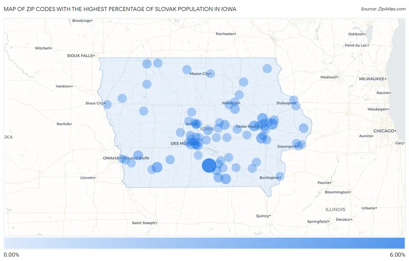 Zip Codes with the Highest Percentage of Slovak Population in Iowa Map