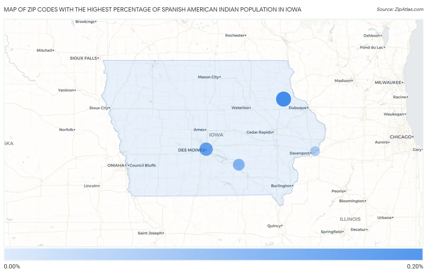 Zip Codes with the Highest Percentage of Spanish American Indian Population in Iowa Map