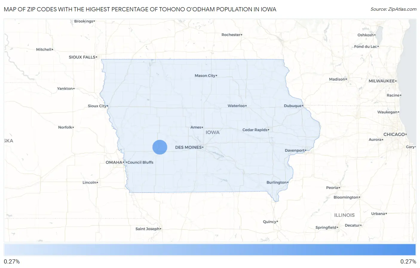 Zip Codes with the Highest Percentage of Tohono O'Odham Population in Iowa Map