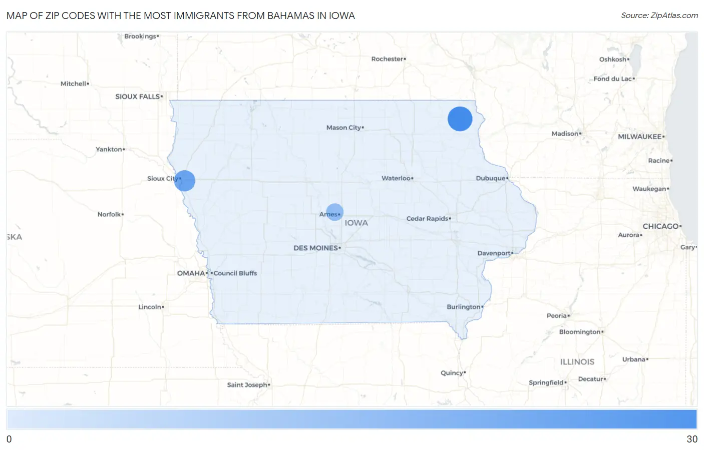 Zip Codes with the Most Immigrants from Bahamas in Iowa Map