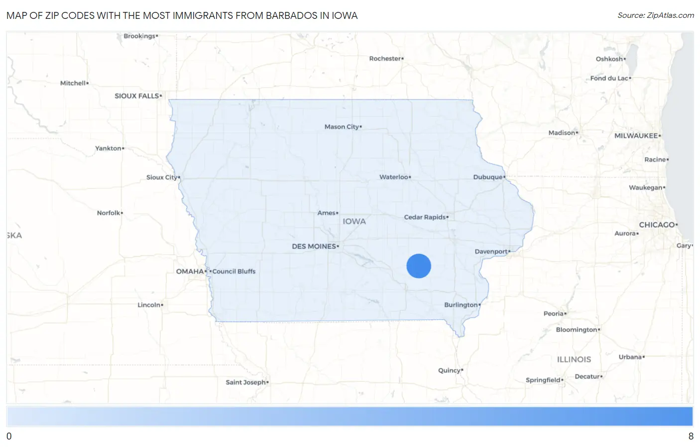 Zip Codes with the Most Immigrants from Barbados in Iowa Map