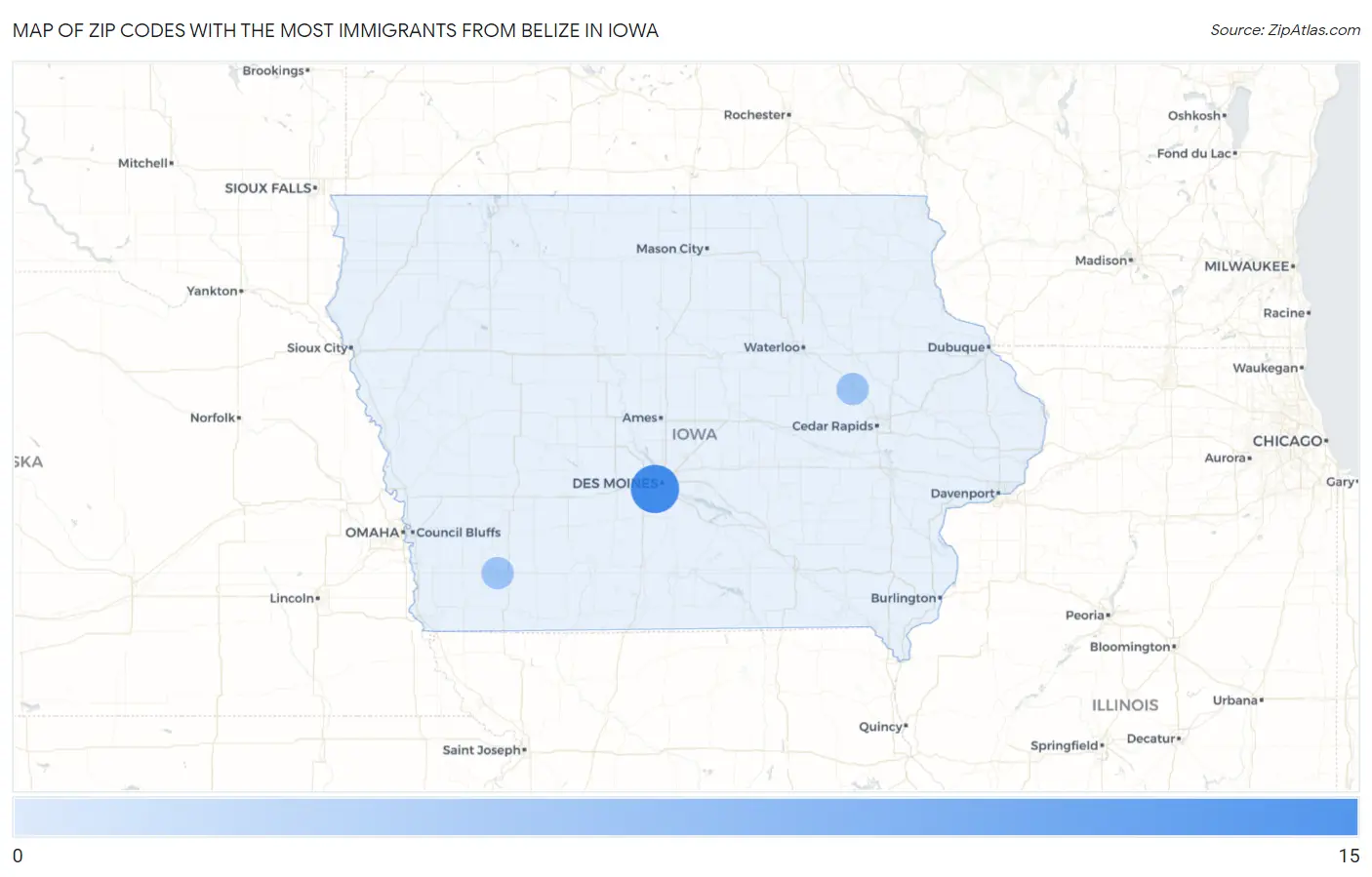 Zip Codes with the Most Immigrants from Belize in Iowa Map