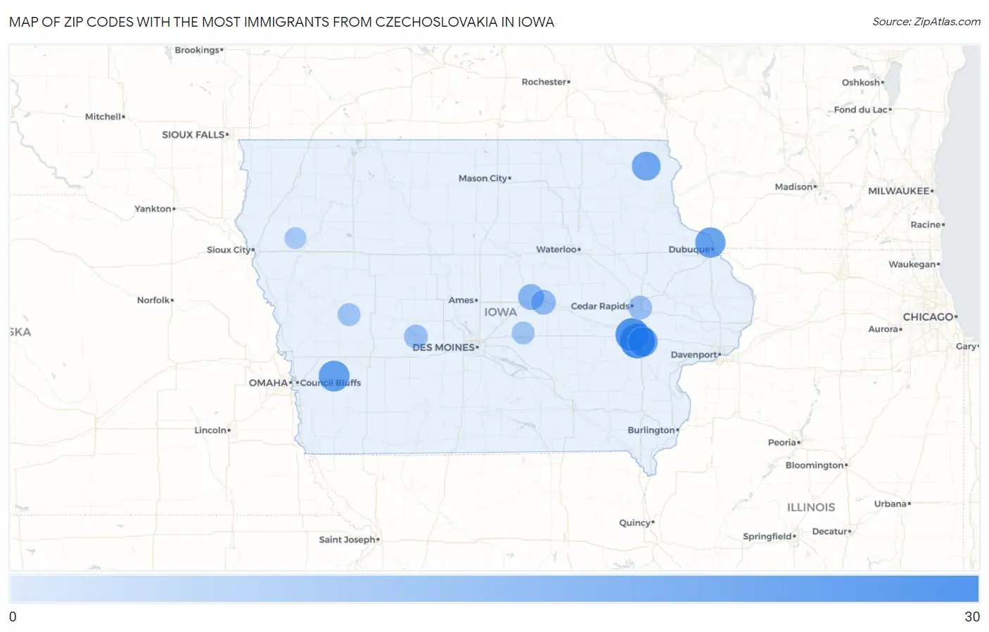 Zip Codes with the Most Immigrants from Czechoslovakia in Iowa Map