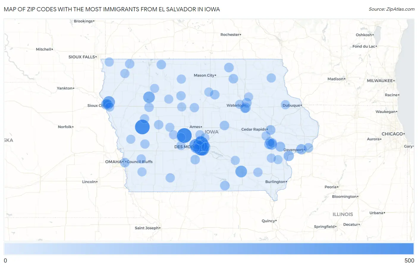 Zip Codes with the Most Immigrants from El Salvador in Iowa Map