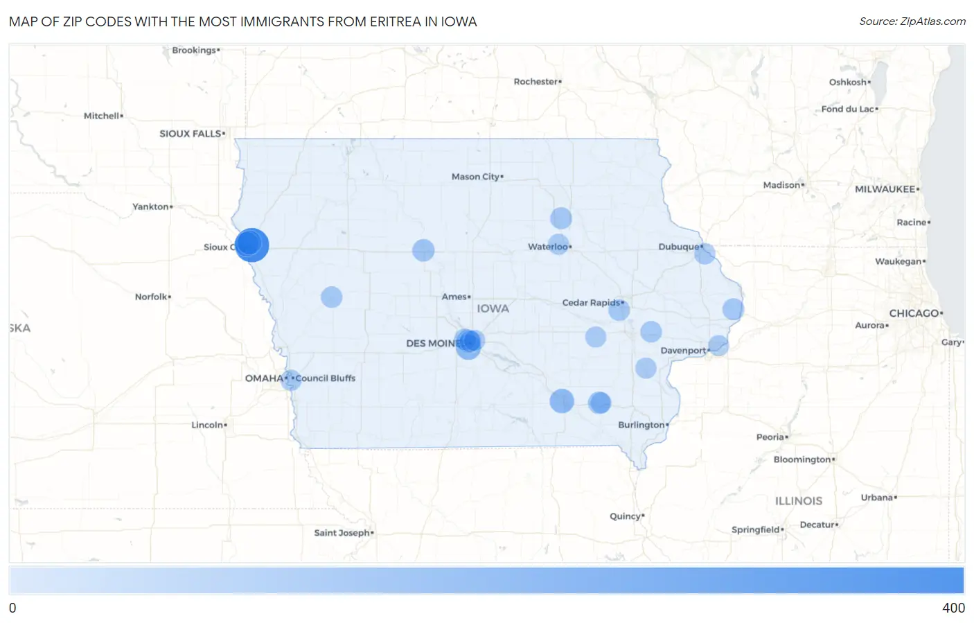 Zip Codes with the Most Immigrants from Eritrea in Iowa Map