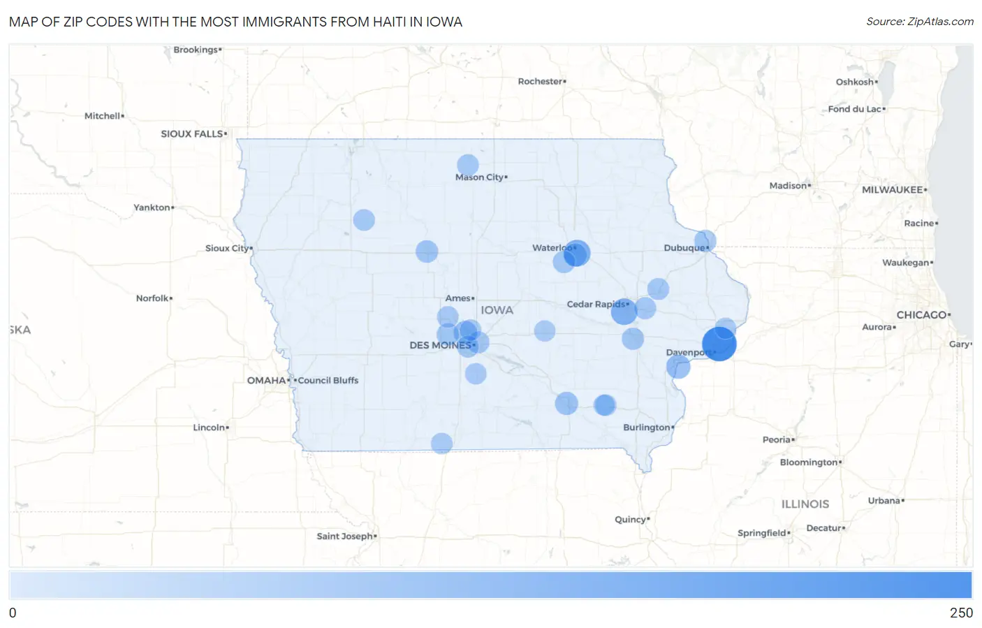 Zip Codes with the Most Immigrants from Haiti in Iowa Map