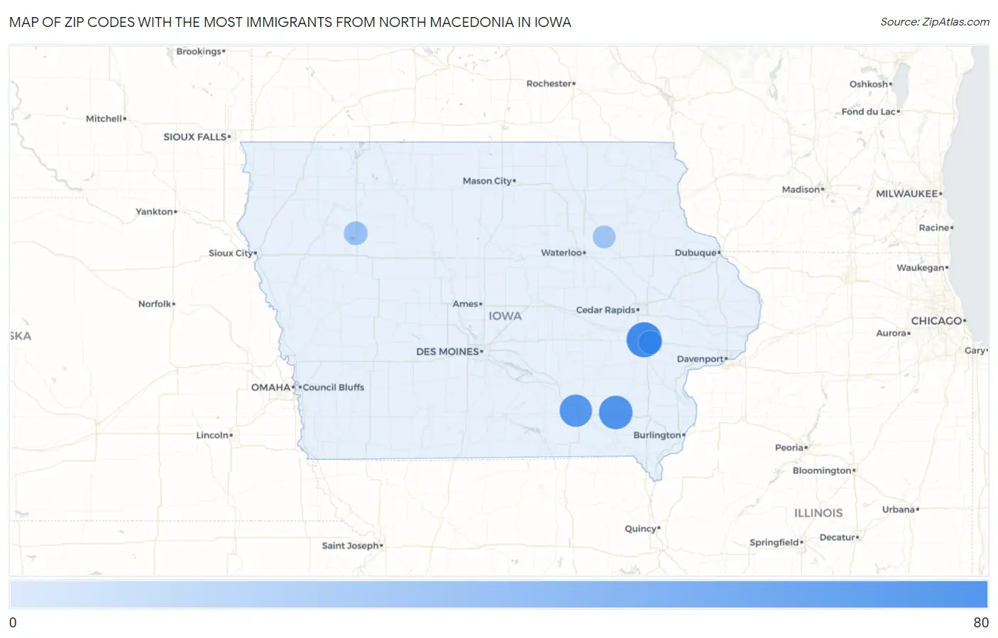 Zip Codes with the Most Immigrants from North Macedonia in Iowa Map