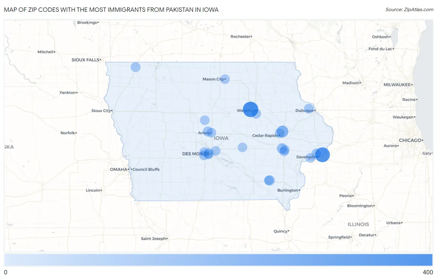 Zip Codes with the Most Immigrants from Pakistan in Iowa Map