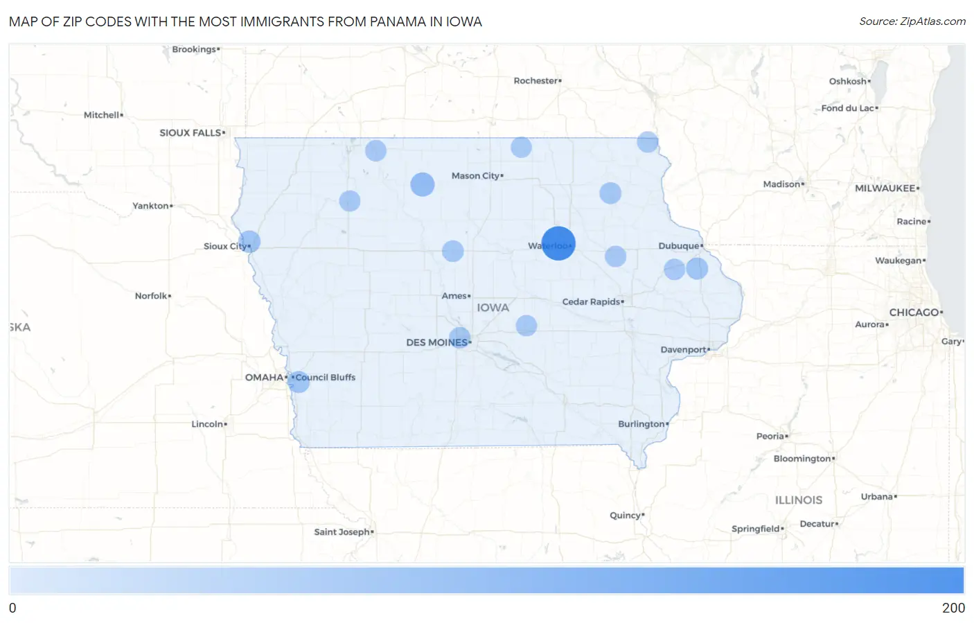 Zip Codes with the Most Immigrants from Panama in Iowa Map