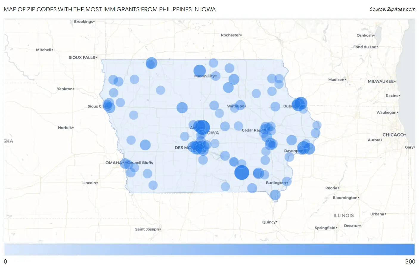 Zip Codes with the Most Immigrants from Philippines in Iowa Map