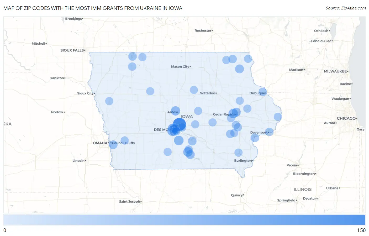 Zip Codes with the Most Immigrants from Ukraine in Iowa Map