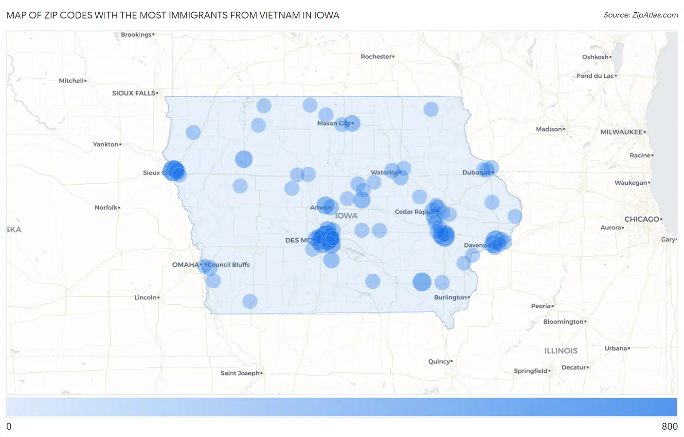 Zip Codes with the Most Immigrants from Vietnam in Iowa Map