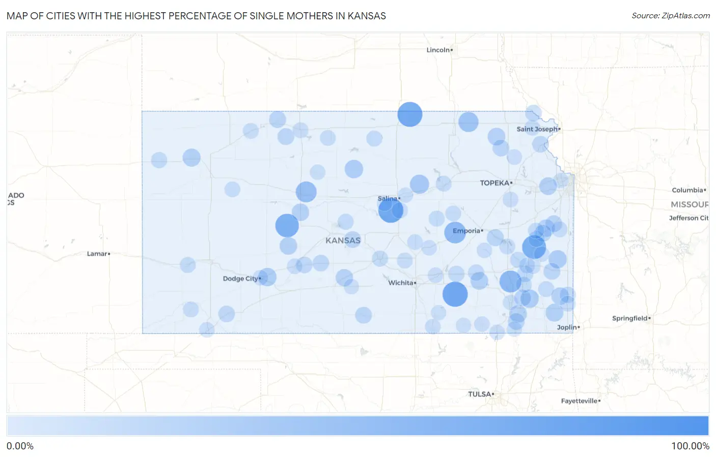 Cities with the Highest Percentage of Single Mothers in Kansas Map