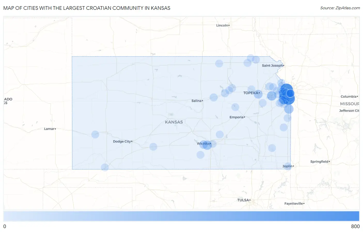 Cities with the Largest Croatian Community in Kansas Map