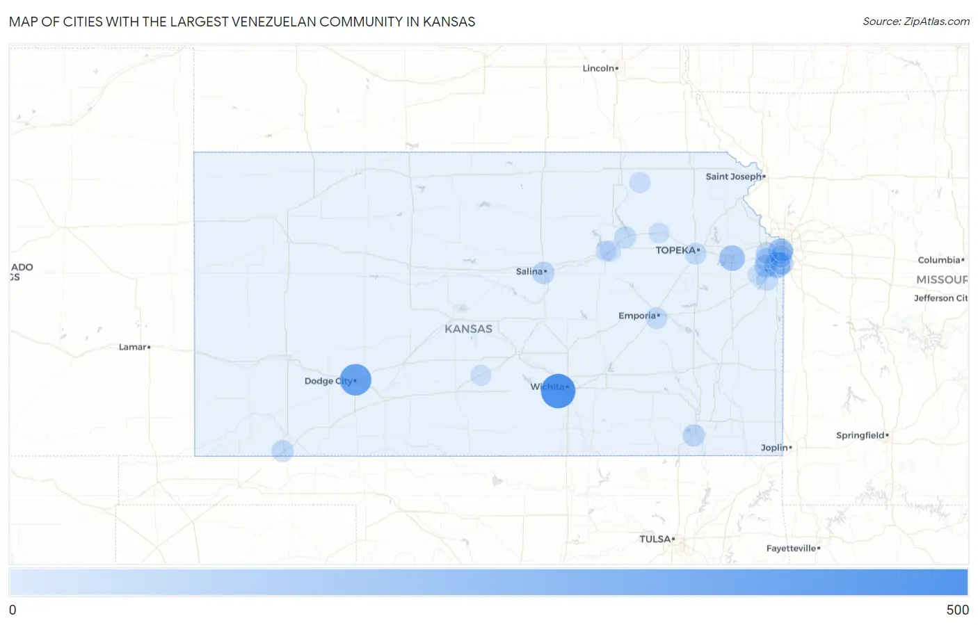 Cities with the Largest Venezuelan Community in Kansas Map