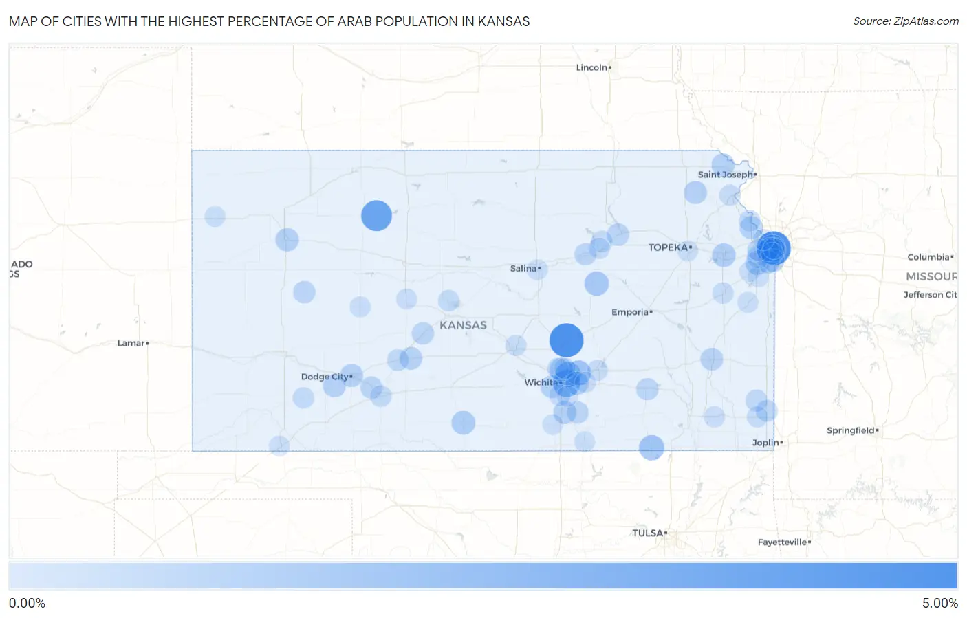 Cities with the Highest Percentage of Arab Population in Kansas Map
