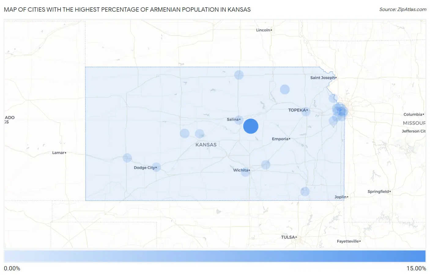 Cities with the Highest Percentage of Armenian Population in Kansas Map