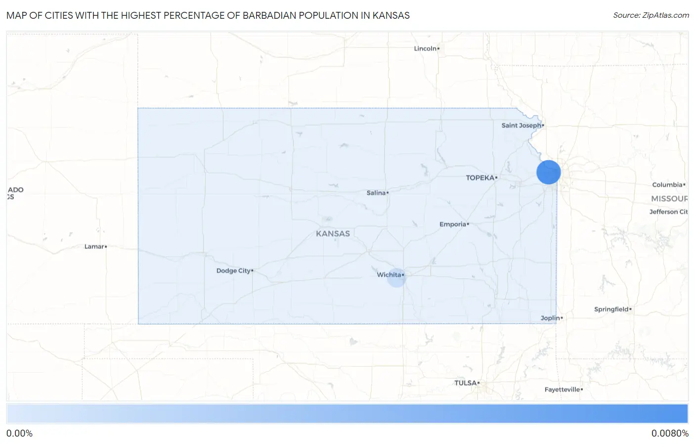 Cities with the Highest Percentage of Barbadian Population in Kansas Map