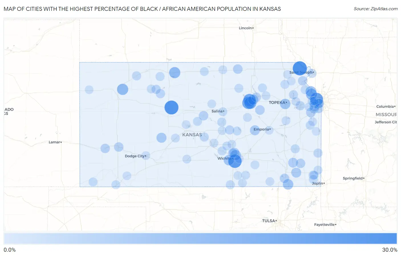 Cities with the Highest Percentage of Black / African American Population in Kansas Map
