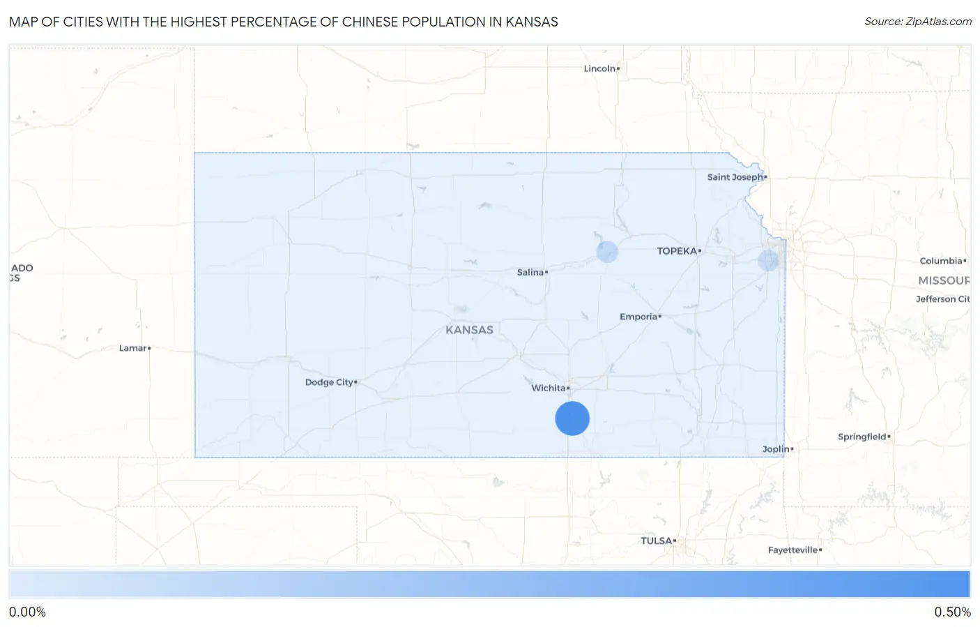 Cities with the Highest Percentage of Chinese Population in Kansas Map