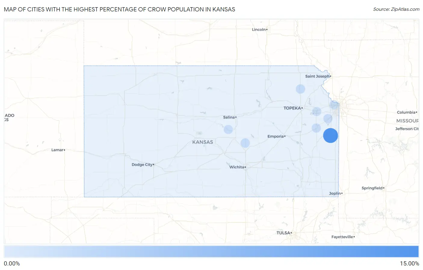 Cities with the Highest Percentage of Crow Population in Kansas Map