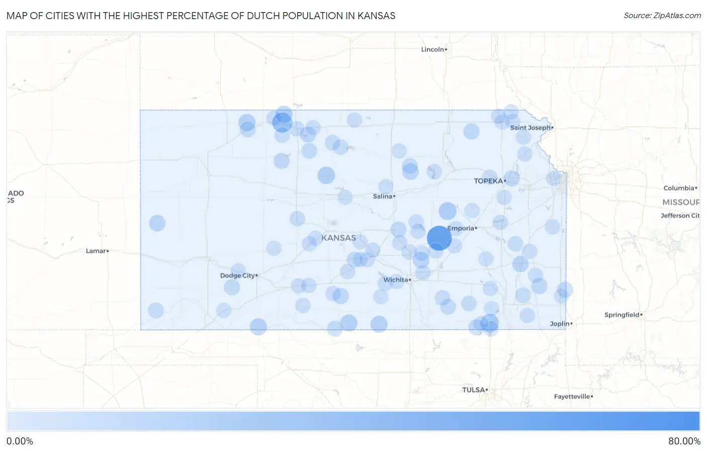 Cities with the Highest Percentage of Dutch Population in Kansas Map