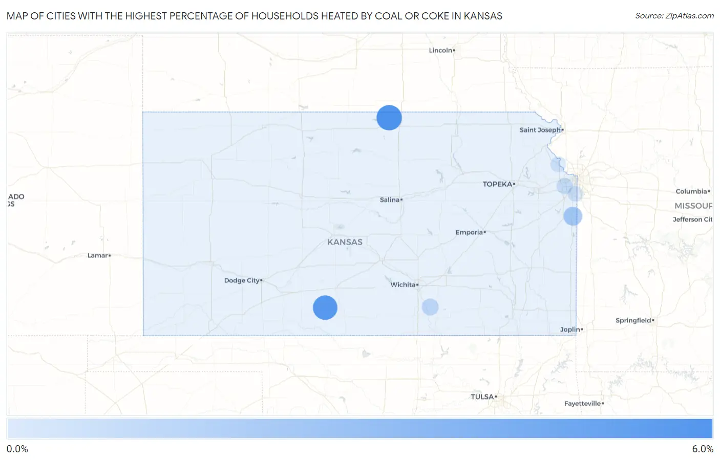 Cities with the Highest Percentage of Households Heated by Coal or Coke in Kansas Map