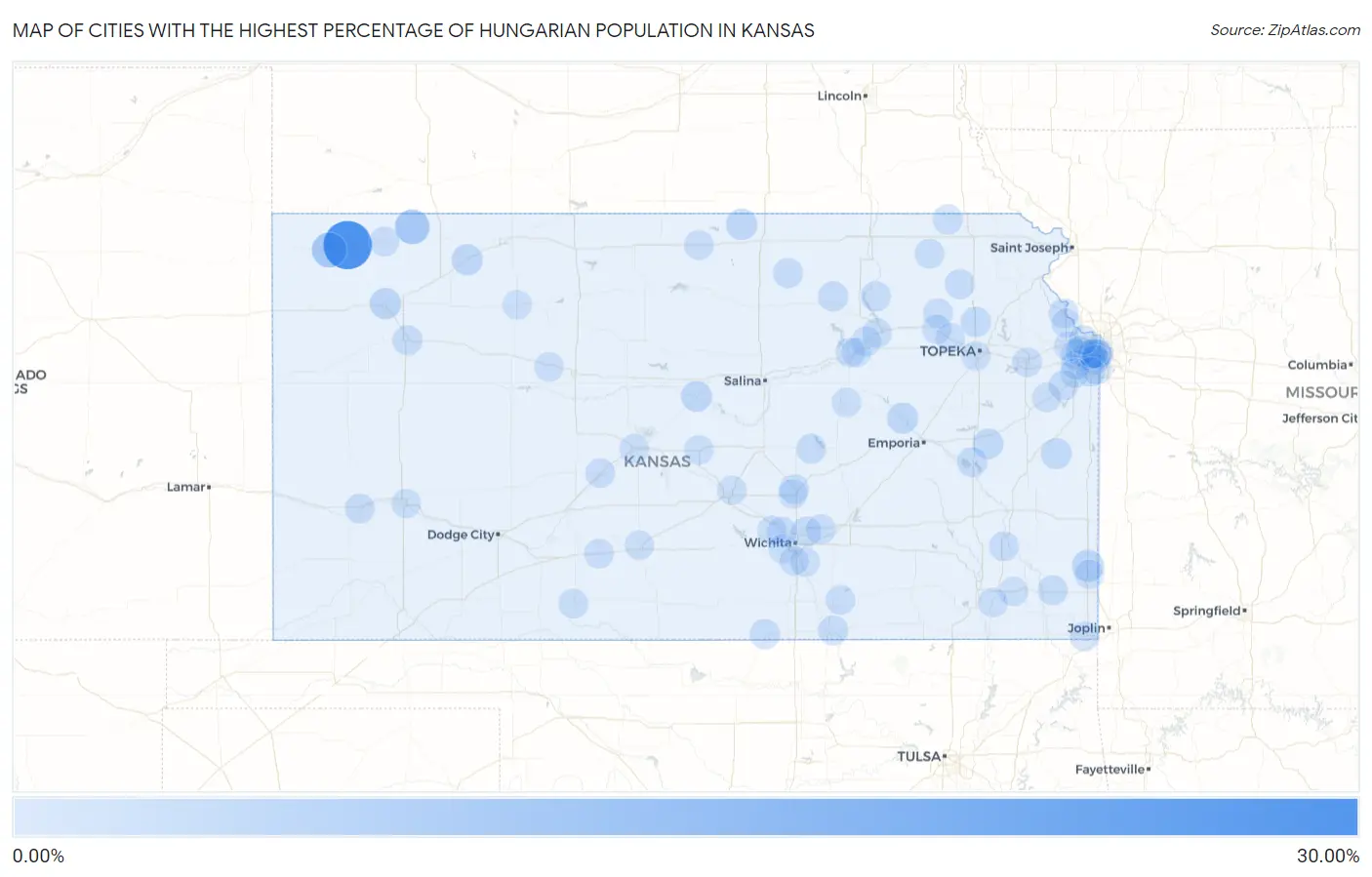 Cities with the Highest Percentage of Hungarian Population in Kansas Map