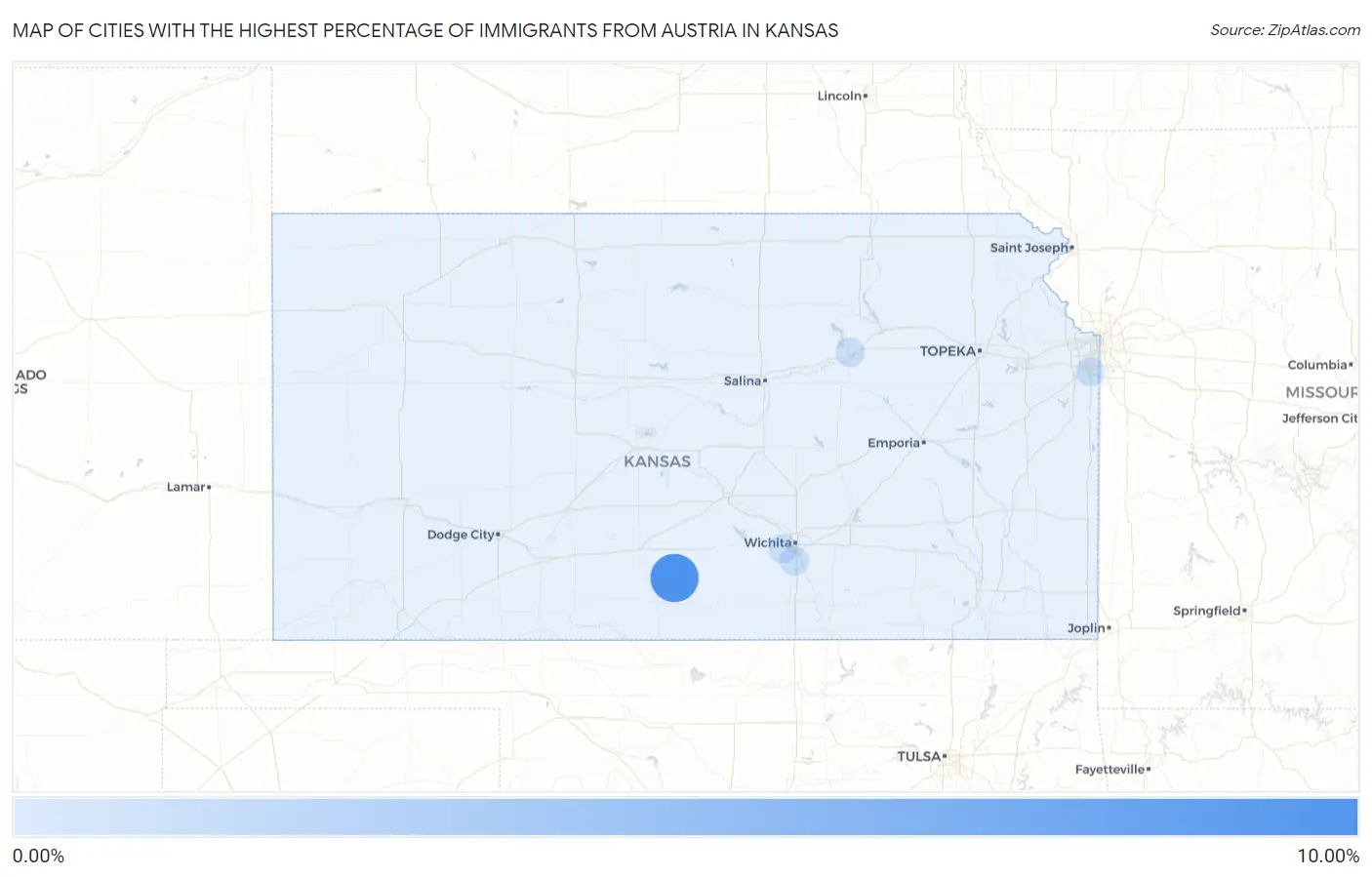 Cities with the Highest Percentage of Immigrants from Austria in Kansas Map