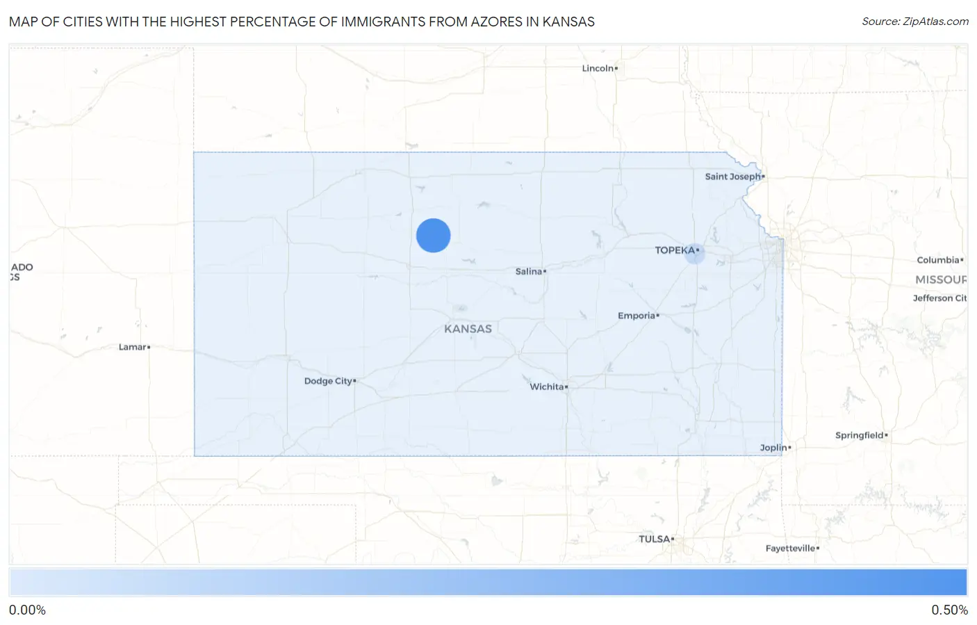 Cities with the Highest Percentage of Immigrants from Azores in Kansas Map
