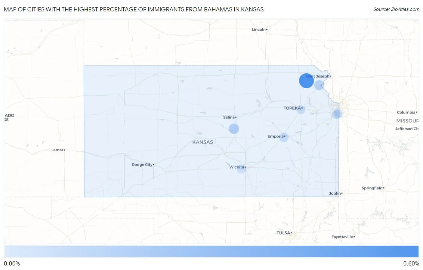Cities with the Highest Percentage of Immigrants from Bahamas in Kansas Map