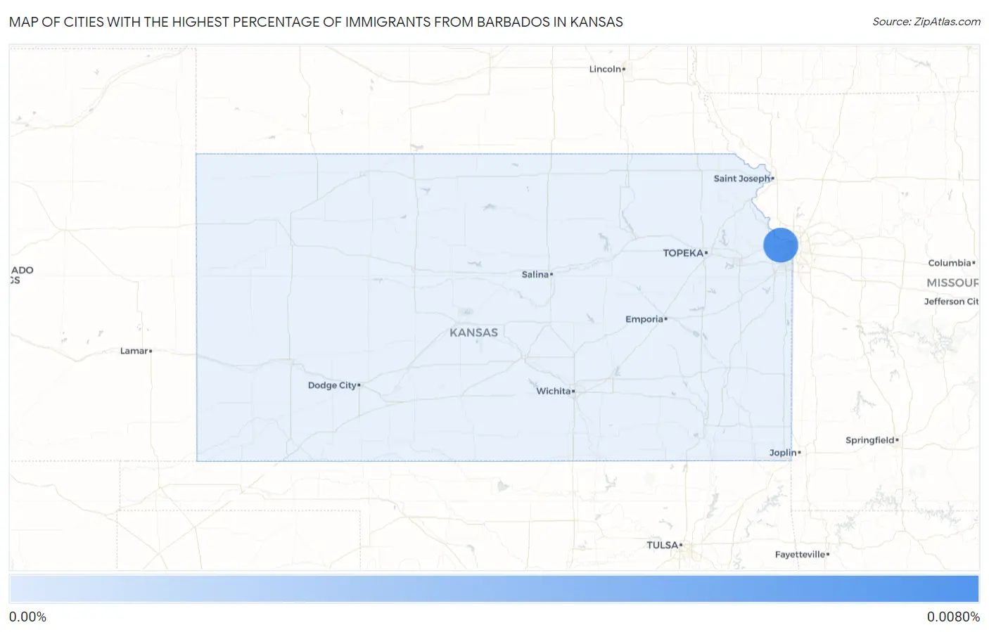 Cities with the Highest Percentage of Immigrants from Barbados in Kansas Map