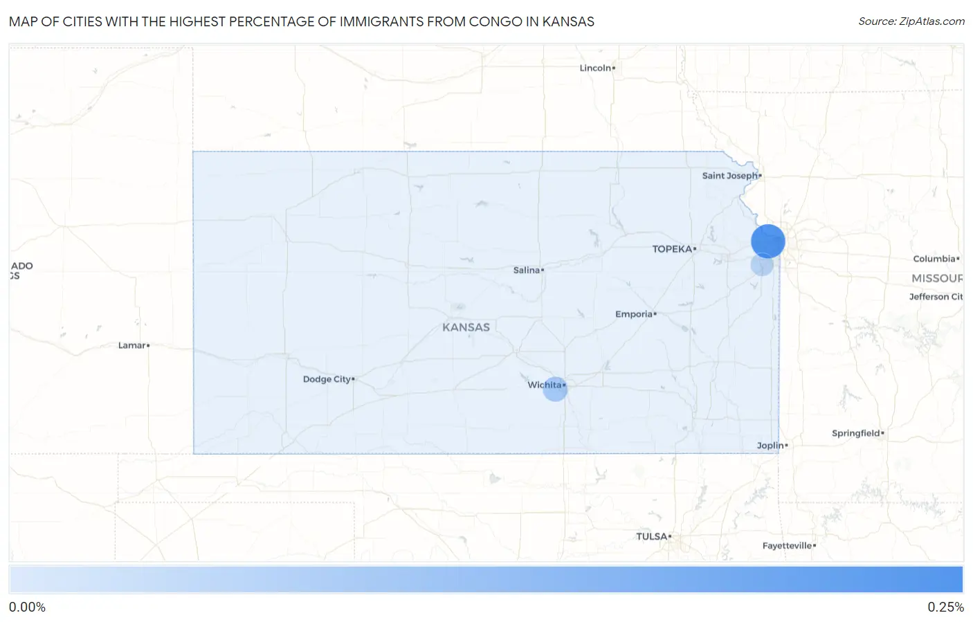 Cities with the Highest Percentage of Immigrants from Congo in Kansas Map