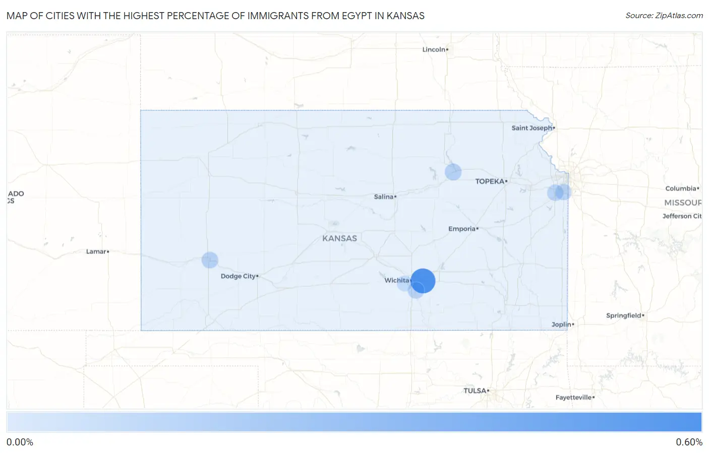 Cities with the Highest Percentage of Immigrants from Egypt in Kansas Map