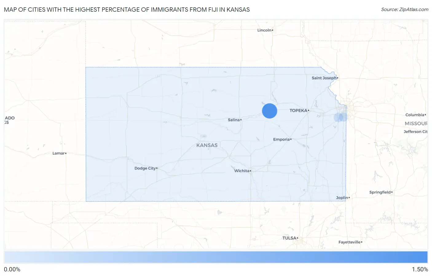 Cities with the Highest Percentage of Immigrants from Fiji in Kansas Map