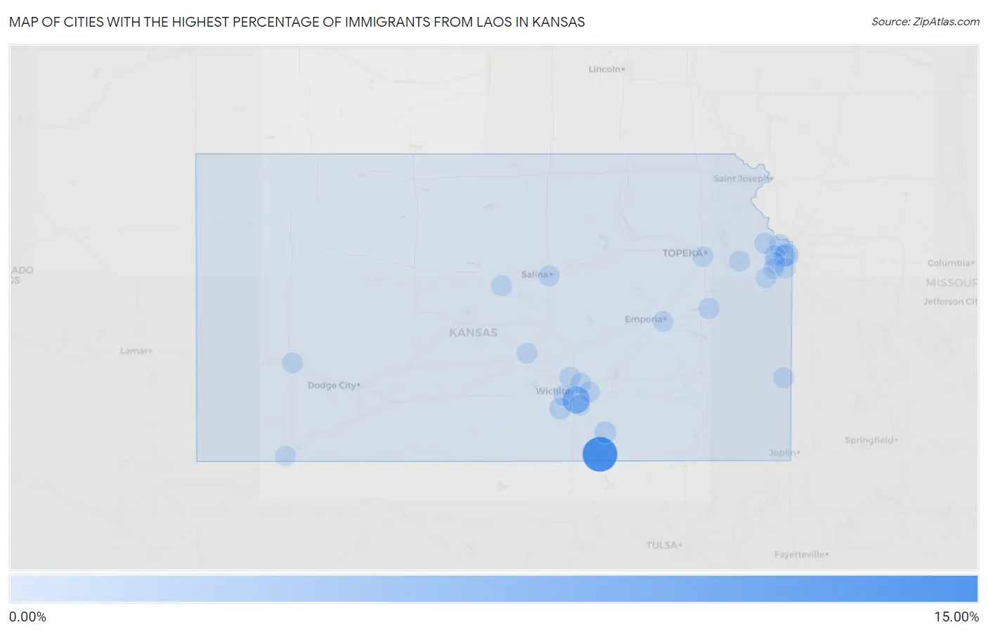 Cities with the Highest Percentage of Immigrants from Laos in Kansas Map