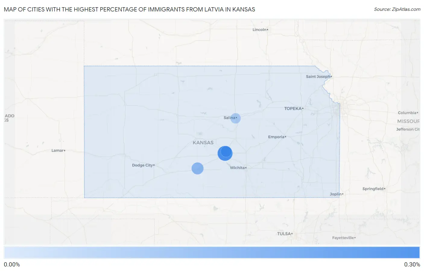 Cities with the Highest Percentage of Immigrants from Latvia in Kansas Map