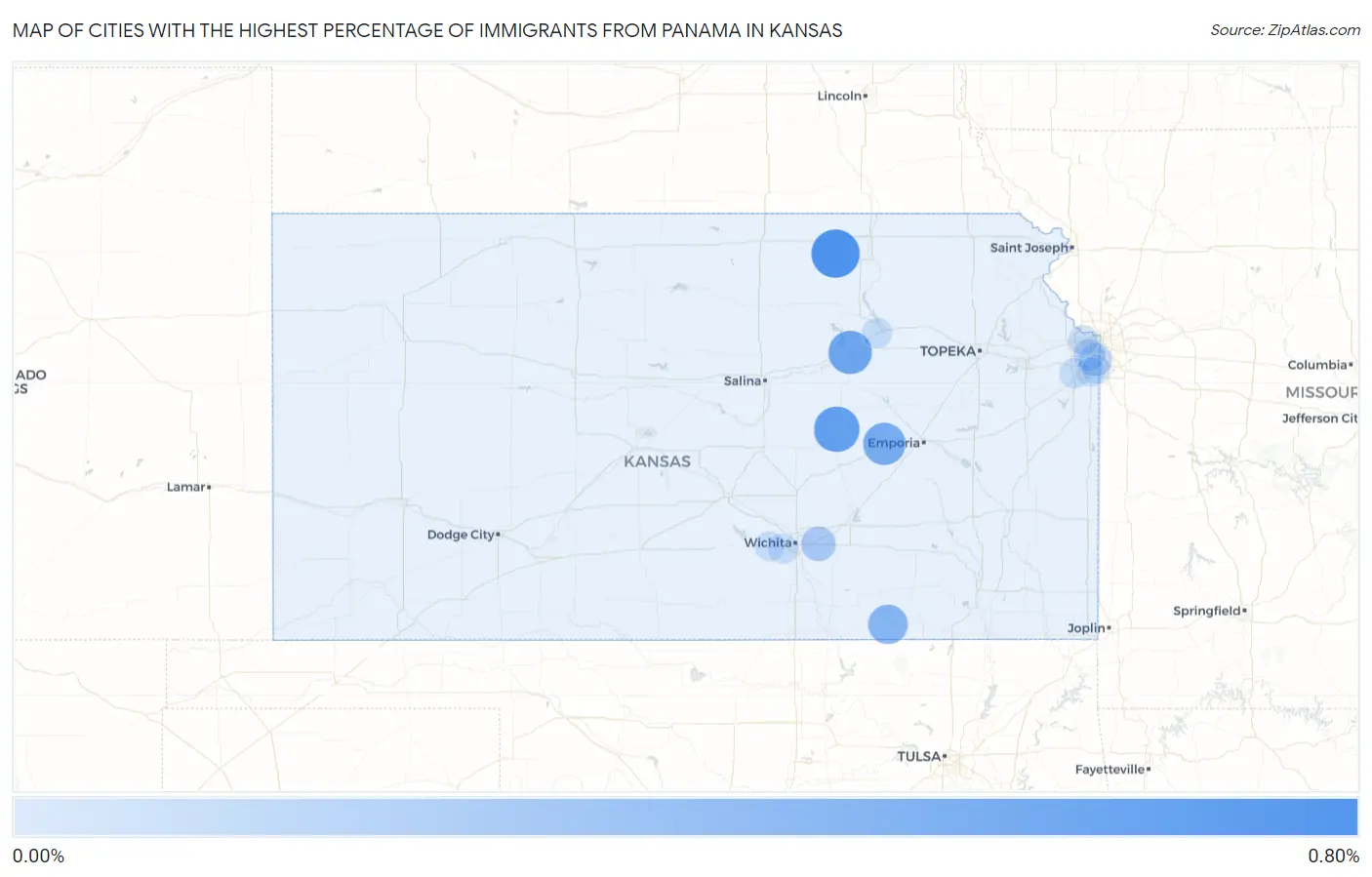 Cities with the Highest Percentage of Immigrants from Panama in Kansas Map