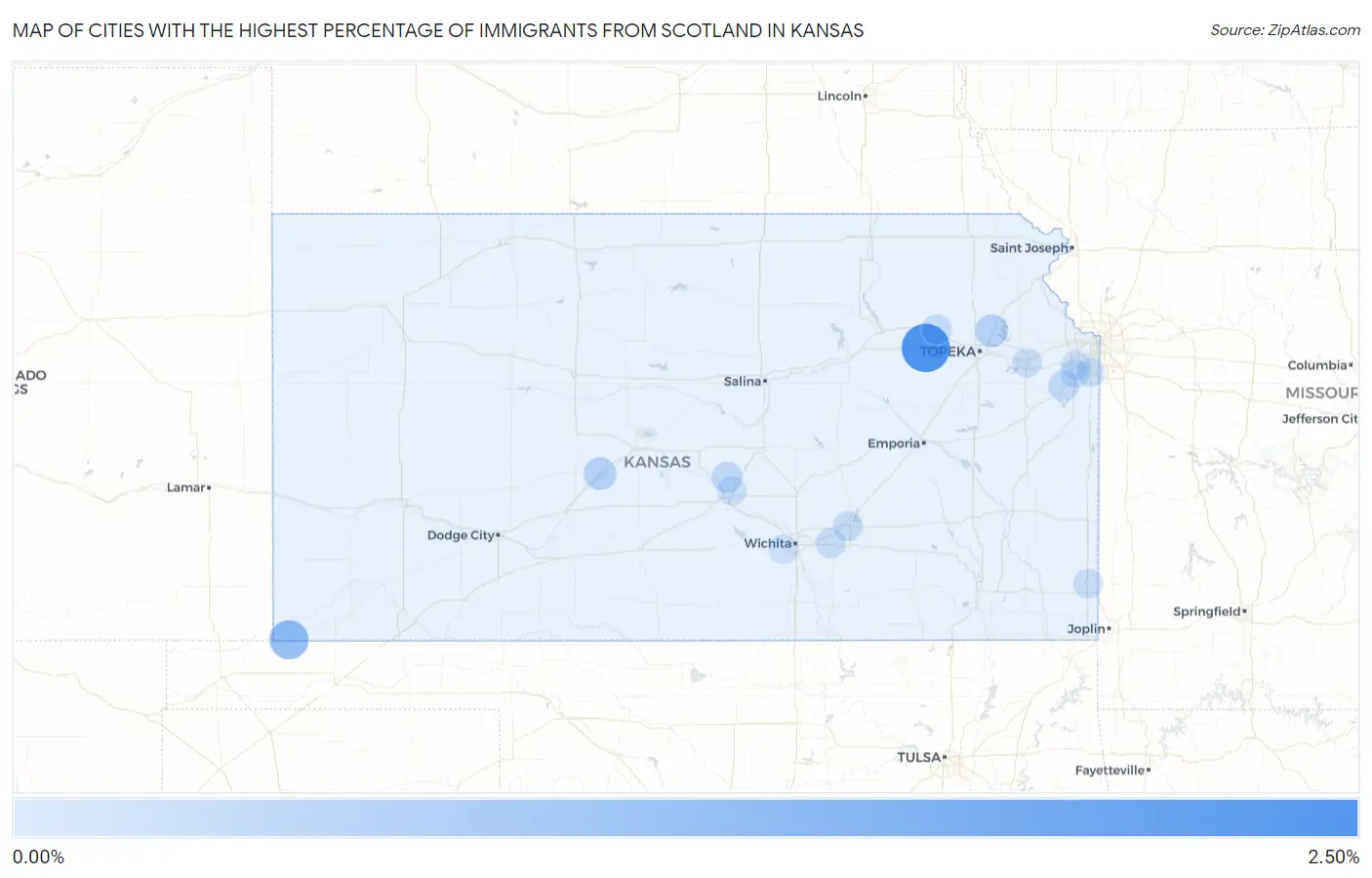 Cities with the Highest Percentage of Immigrants from Scotland in Kansas Map