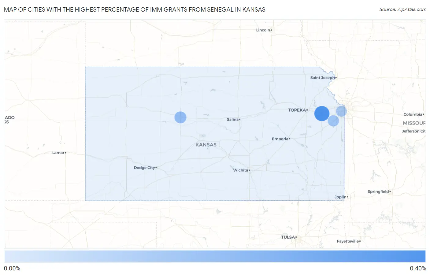 Cities with the Highest Percentage of Immigrants from Senegal in Kansas Map