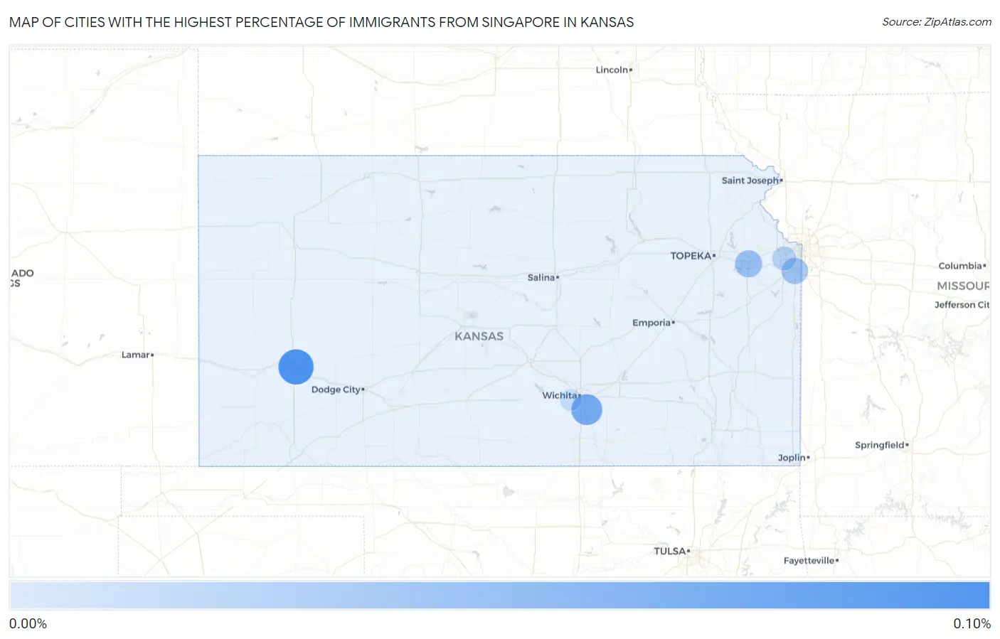 Cities with the Highest Percentage of Immigrants from Singapore in Kansas Map