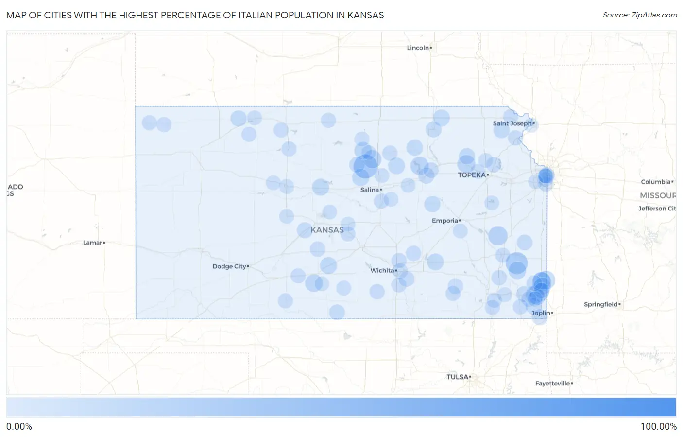 Cities with the Highest Percentage of Italian Population in Kansas Map
