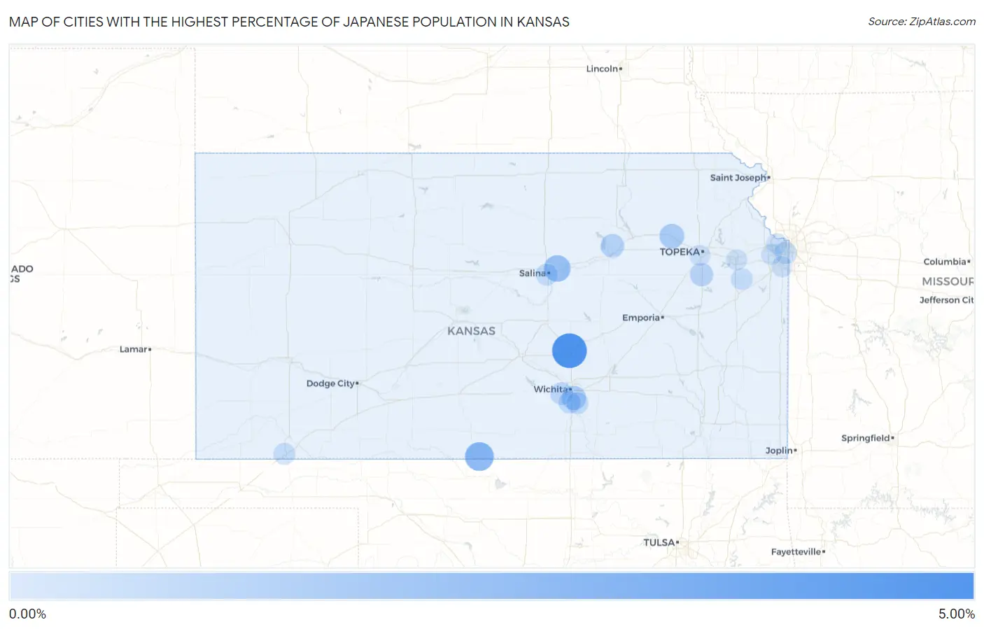 Cities with the Highest Percentage of Japanese Population in Kansas Map