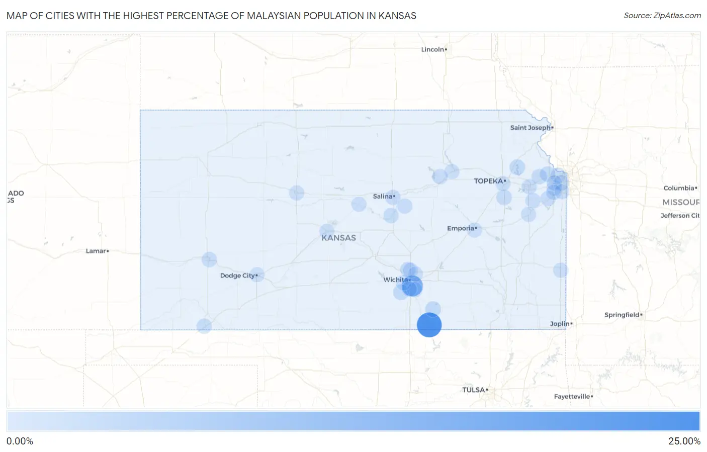 Cities with the Highest Percentage of Malaysian Population in Kansas Map