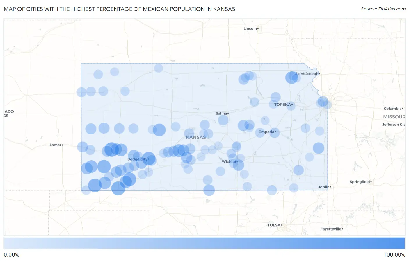 Cities with the Highest Percentage of Mexican Population in Kansas Map