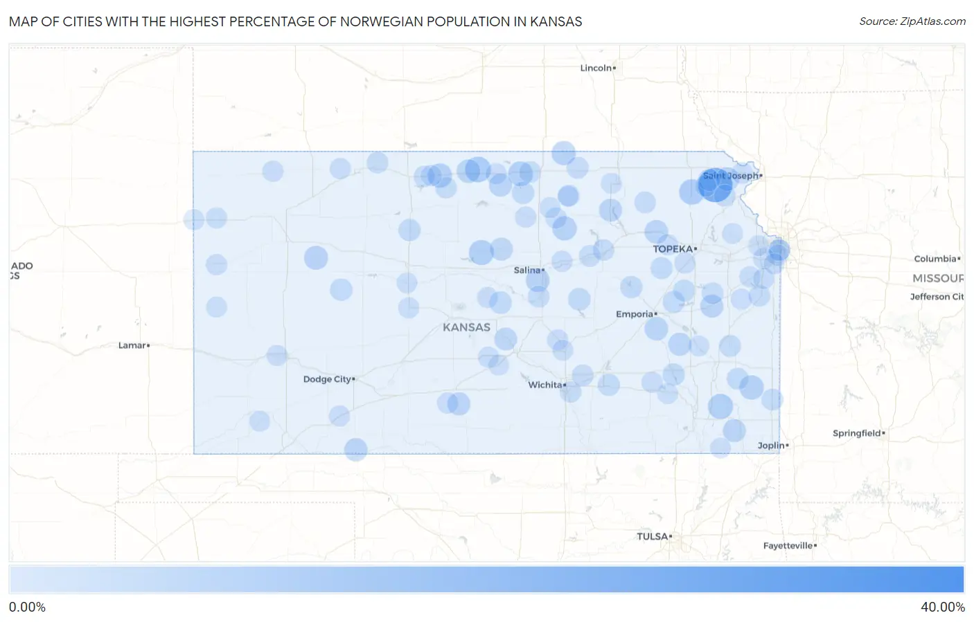 Cities with the Highest Percentage of Norwegian Population in Kansas Map